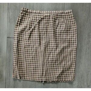Vtg Chaus Brown Tattersall Plaid Pencil Skirt Knee Length Light Academia Sz 14